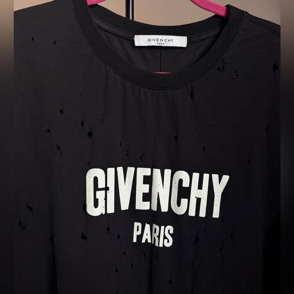Givenchy Black Long Sleeve Tee with Distressed Details, worn once